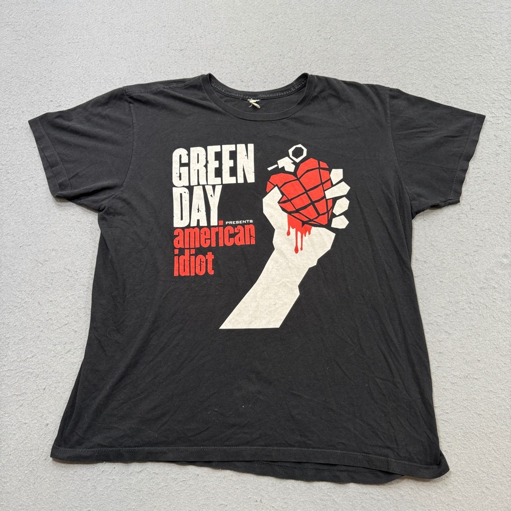 Vintage Green Day T-Shirt Mens XL Black American Idiot Heart Grenade Promo Merch